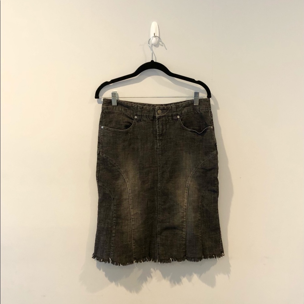 Nicole by Nicole Miller Black Denim Fringe Skirt